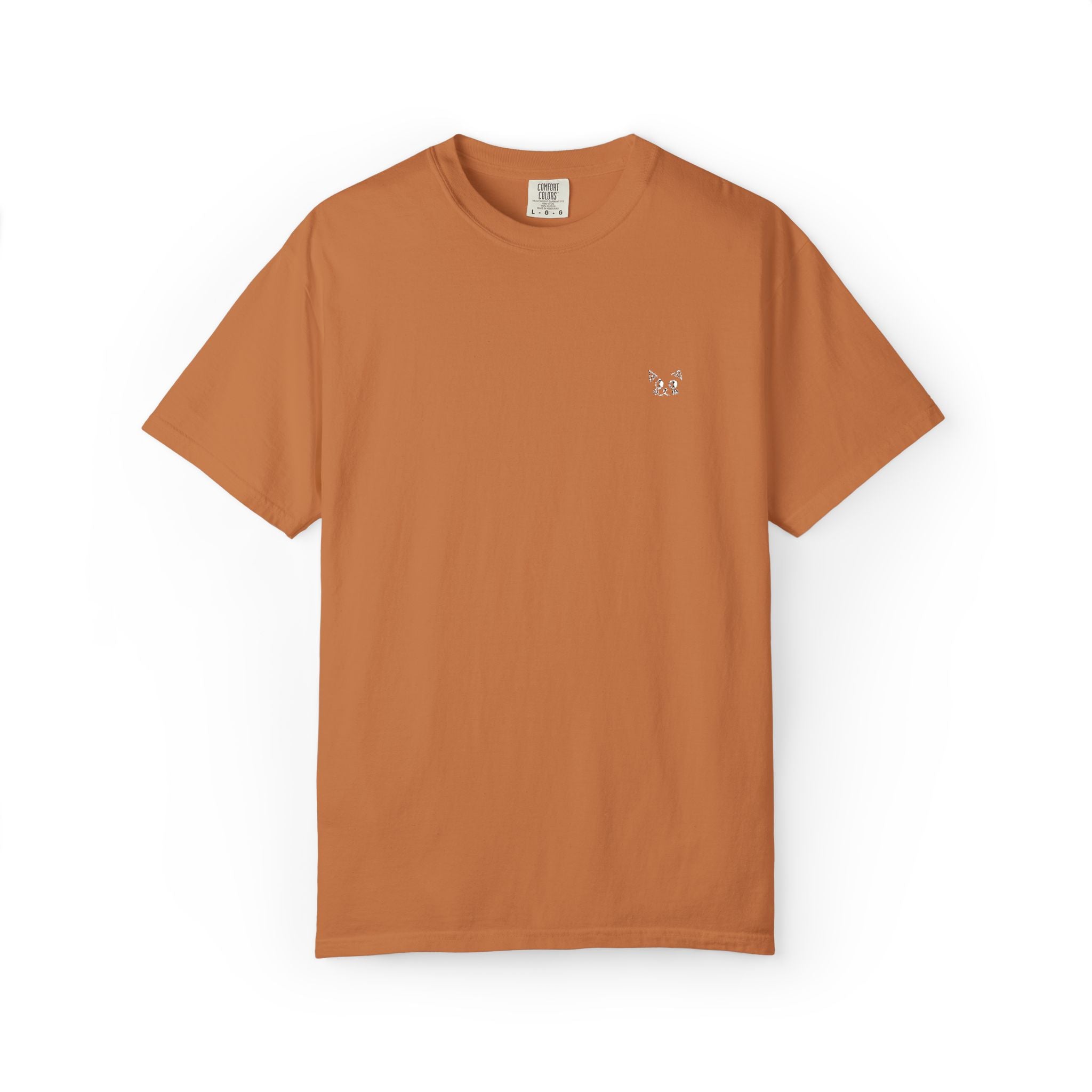 Minimal Heart Chest Tee — Garment-Dyed Coral T-Shirt