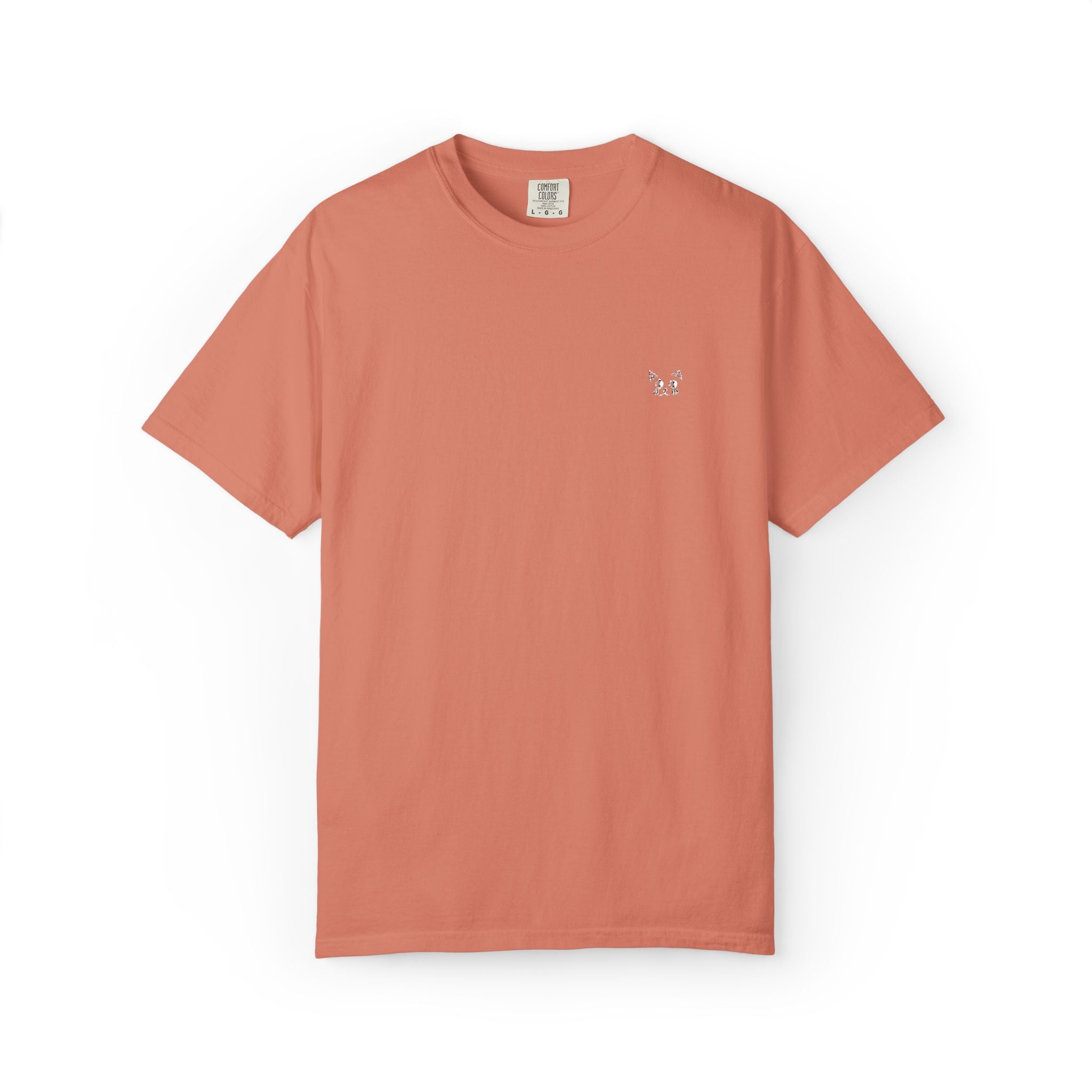 Minimal Heart Chest Tee — Garment-Dyed Coral T-Shirt
