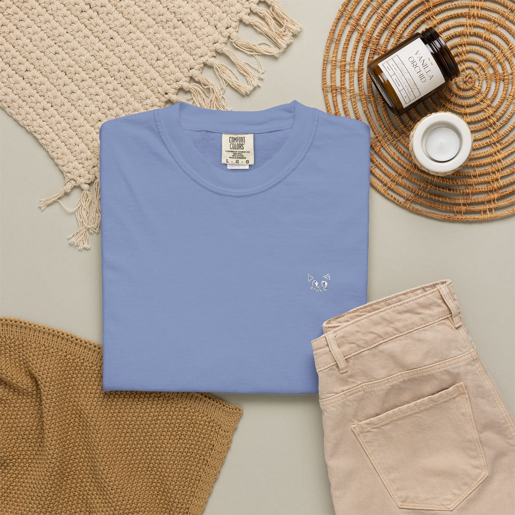Minimal Heart Chest Tee — Garment-Dyed Coral T-Shirt