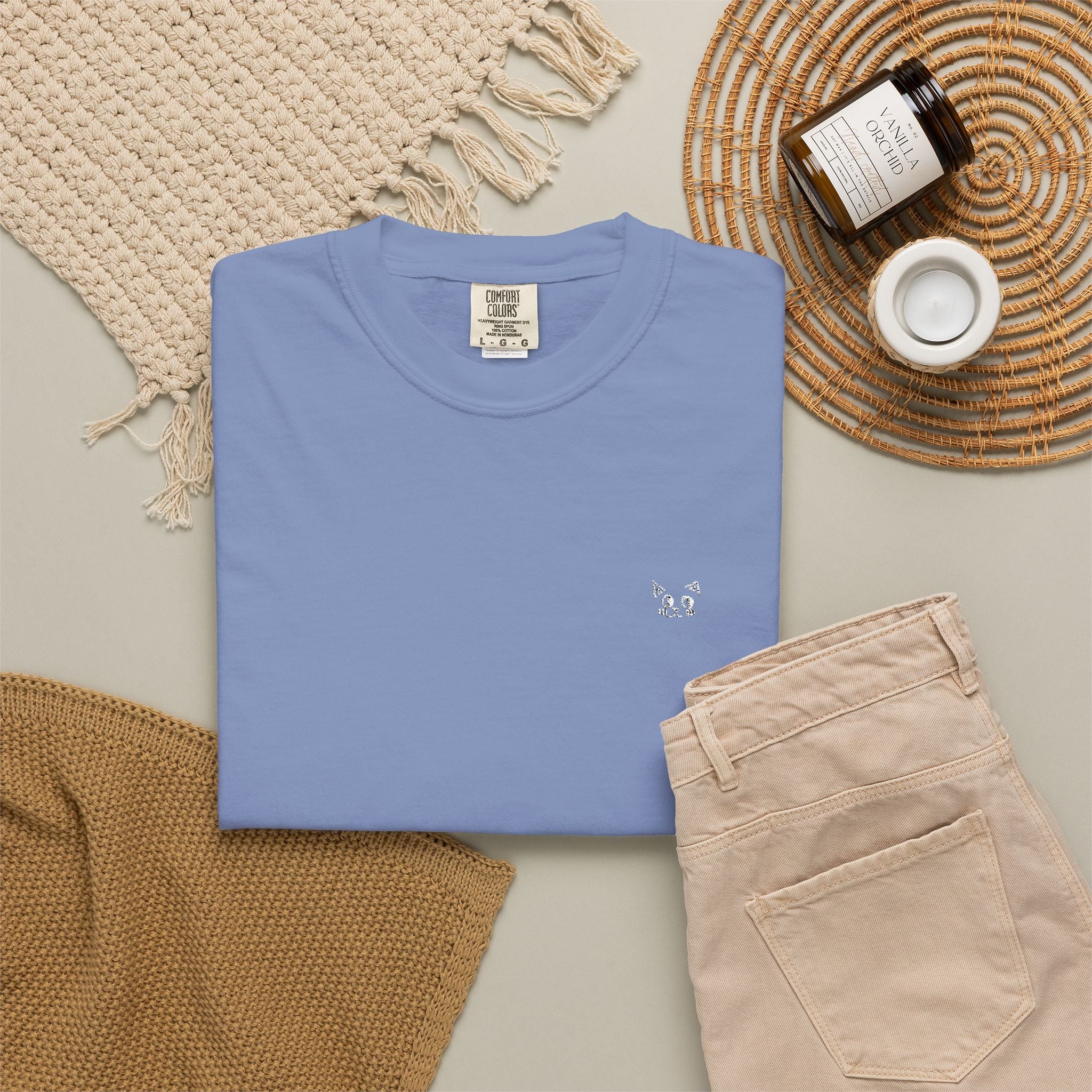 Minimal Heart Chest Tee — Garment-Dyed Coral T-Shirt