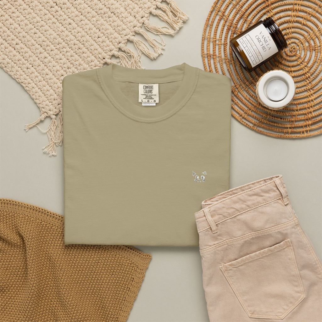 Minimal Heart Chest Tee — Garment-Dyed Coral T-Shirt