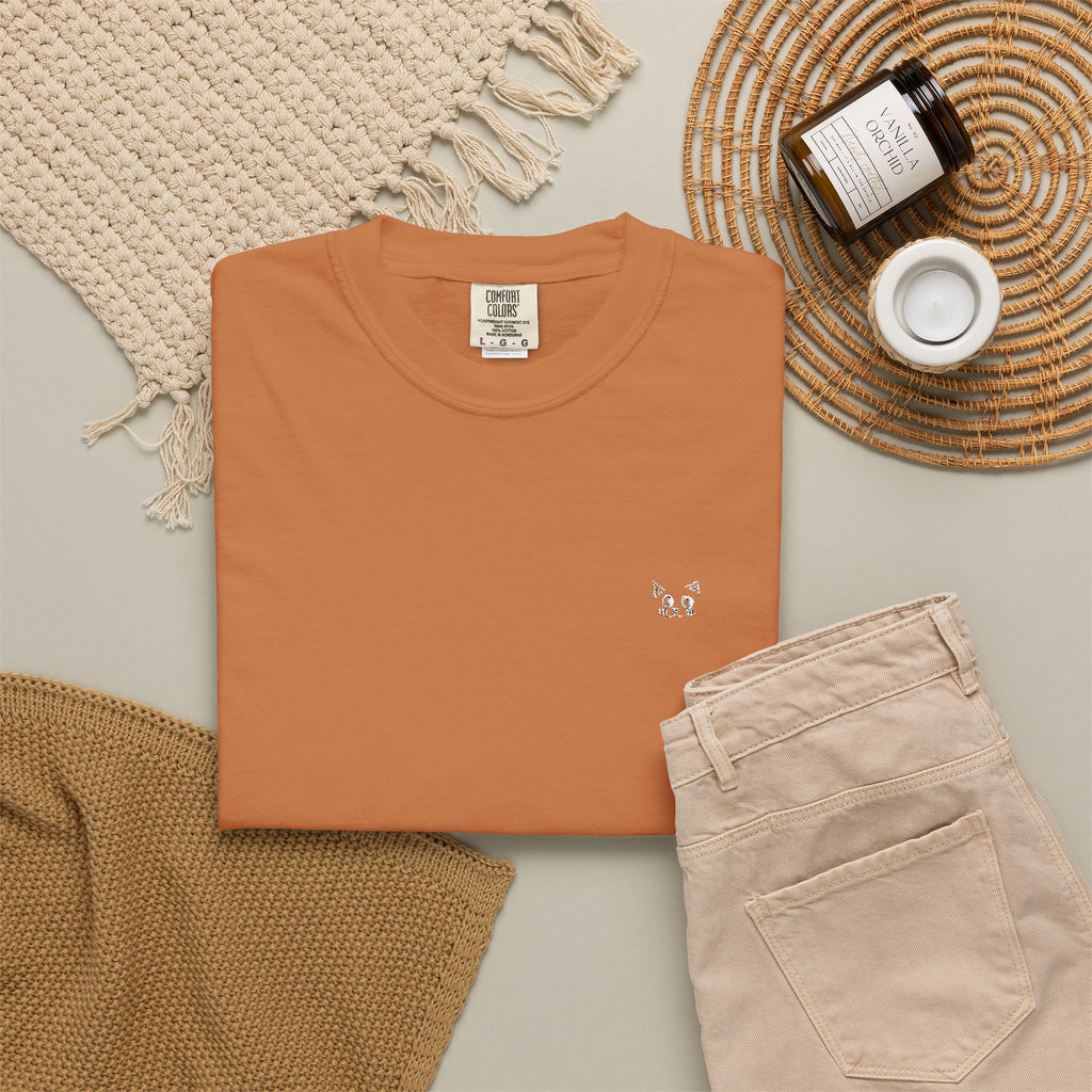 Minimal Heart Chest Tee — Garment-Dyed Coral T-Shirt