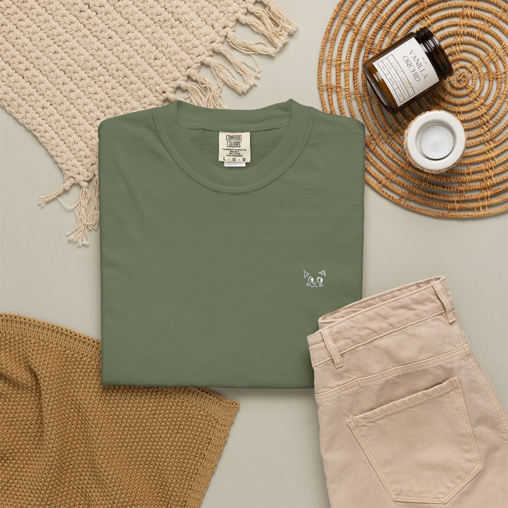 Minimal Heart Chest Tee — Garment-Dyed Coral T-Shirt