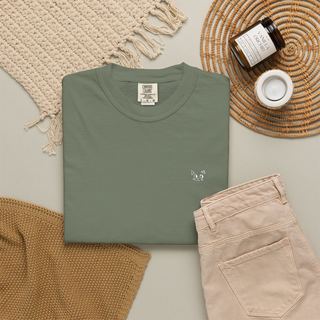 Minimal Heart Chest Tee — Garment-Dyed Coral T-Shirt