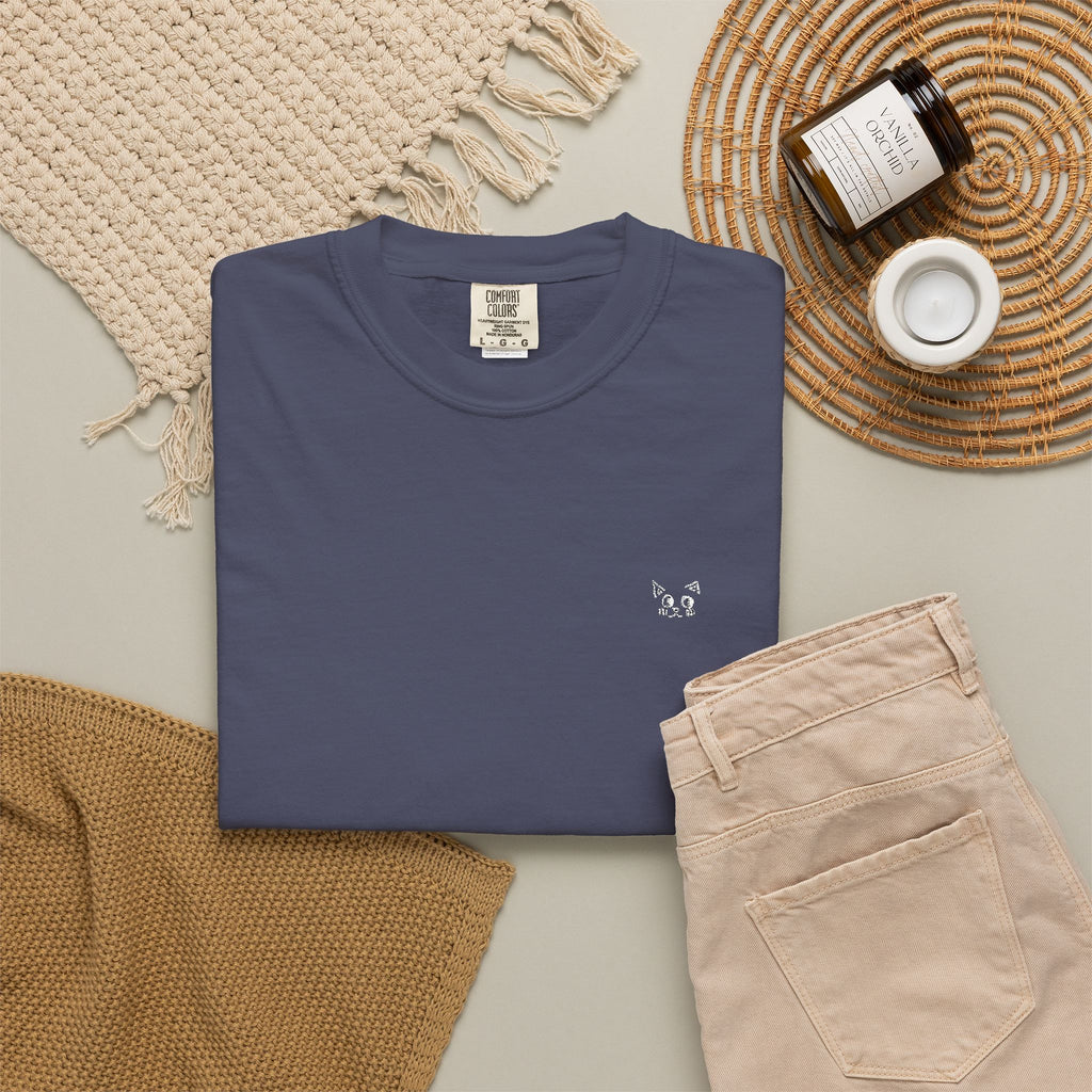 Minimal Heart Chest Tee — Garment-Dyed Coral T-Shirt