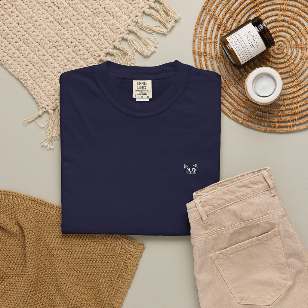 Minimal Heart Chest Tee — Garment-Dyed Coral T-Shirt