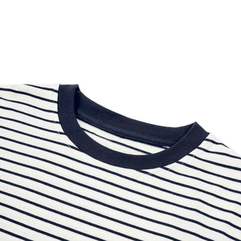 Just Right Striped Long Sleeve – Kids: garment detail, no print — the long-sleeve t-shirt itself up close in Navy / White (Tapstitch sample photo 1 of 4)