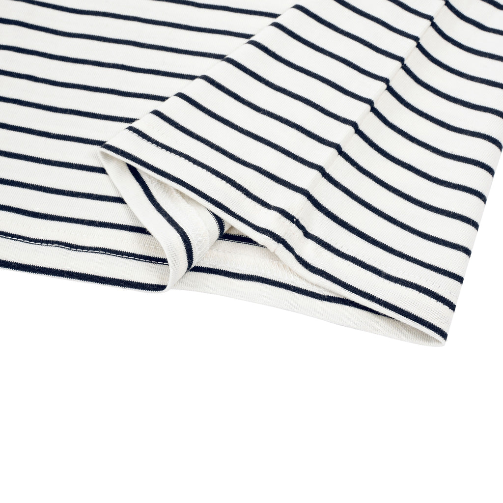 Just Right Striped Long Sleeve – Kids: garment detail, no print — the long-sleeve t-shirt itself up close in Navy / White (Tapstitch sample photo 3 of 4)