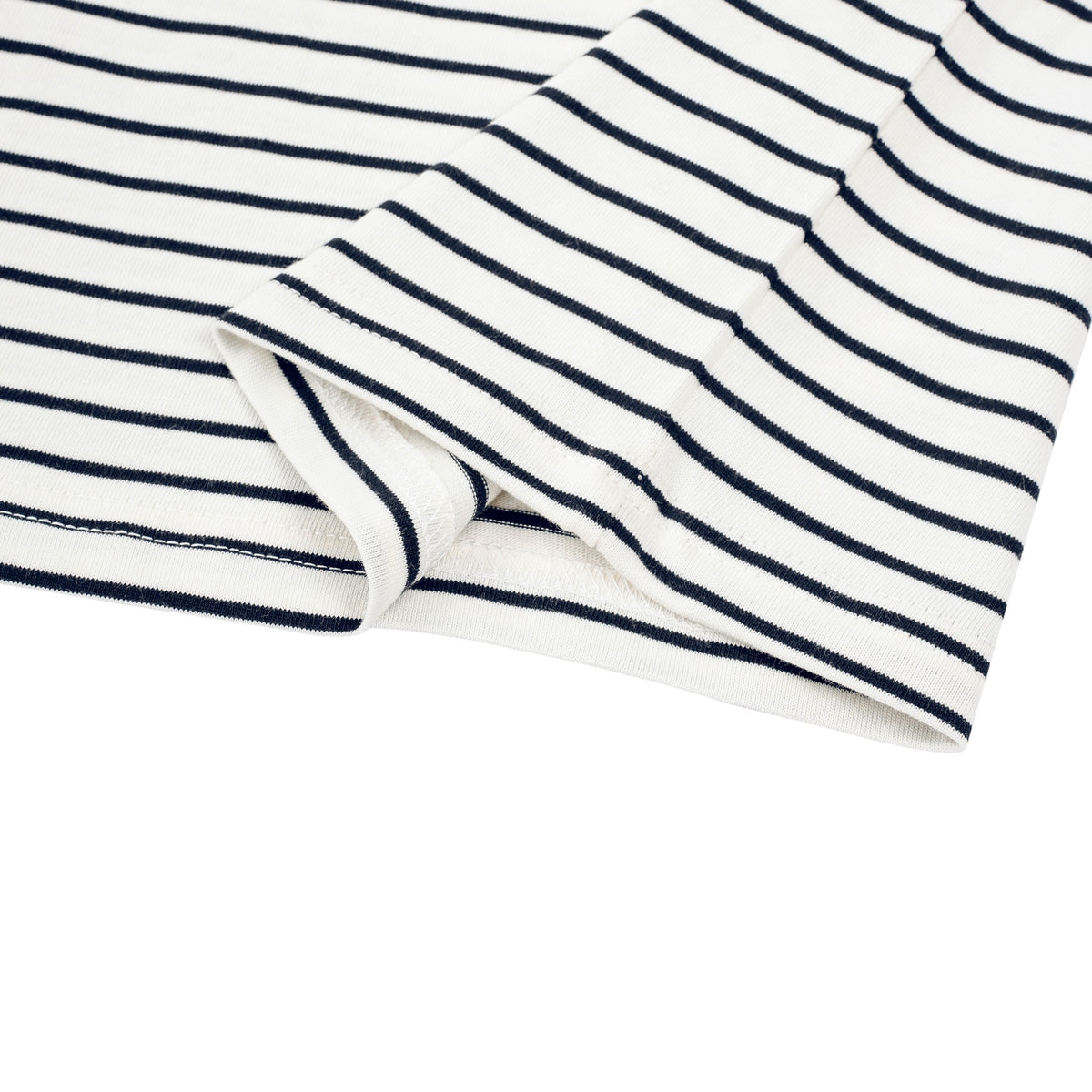 Just Right Striped Long Sleeve – Kids: garment detail, no print — the long-sleeve t-shirt itself up close in Navy / White (Tapstitch sample photo 3 of 4)