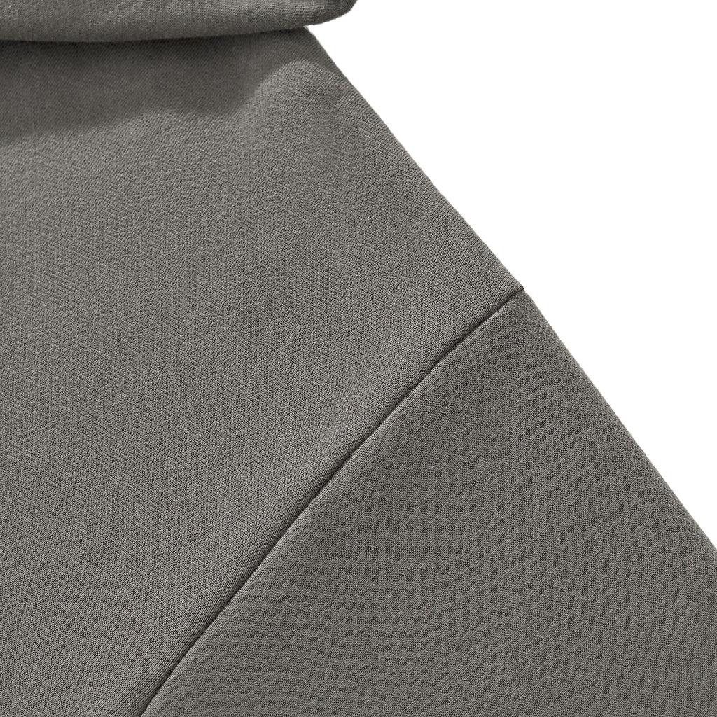The Batce Boxy Fleece Hoodie – Adult: garment detail, no print — the hoodie itself up close in Olive Gray (Tapstitch sample photo 1 of 4)