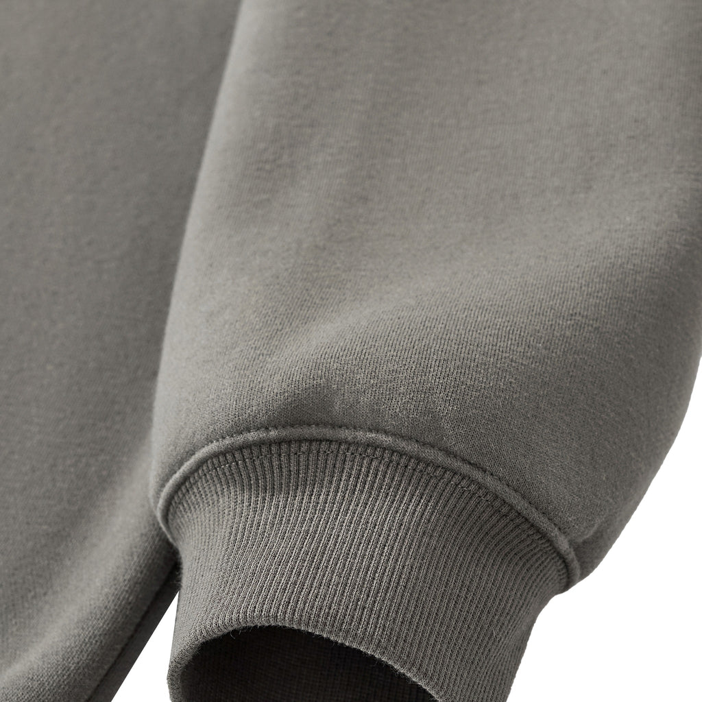 Cherry on Top Lettering Boxy Fleece Hoodie – Adult: garment detail, no print — the hoodie itself up close in Olive Gray (Tapstitch sample photo 2 of 4)