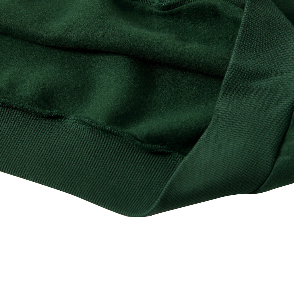 Just Right Lettering Wave Boxy Fleece Sweatshirt – Adult: garment detail, no print — the sweatshirt itself up close in Dark Green (Tapstitch sample photo 3 of 4)
