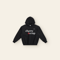 Cherry on Top Lettering Boxy Fleece Hoodie – Adult in Black, laid flat