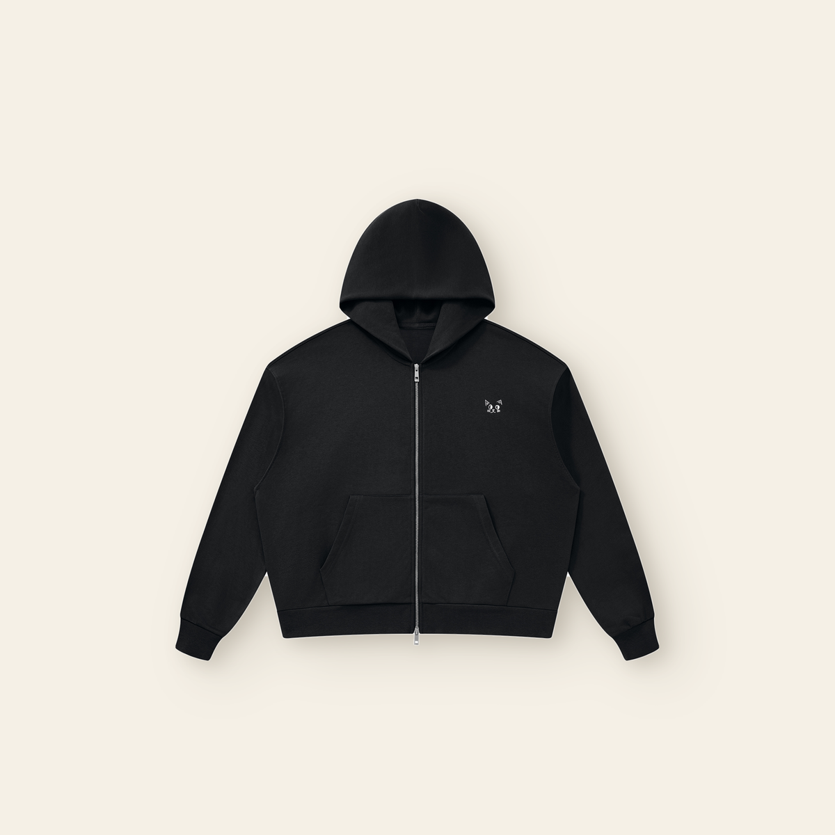Just Right Back Lettering Zip Hoodie – Adult in Black, laid flat