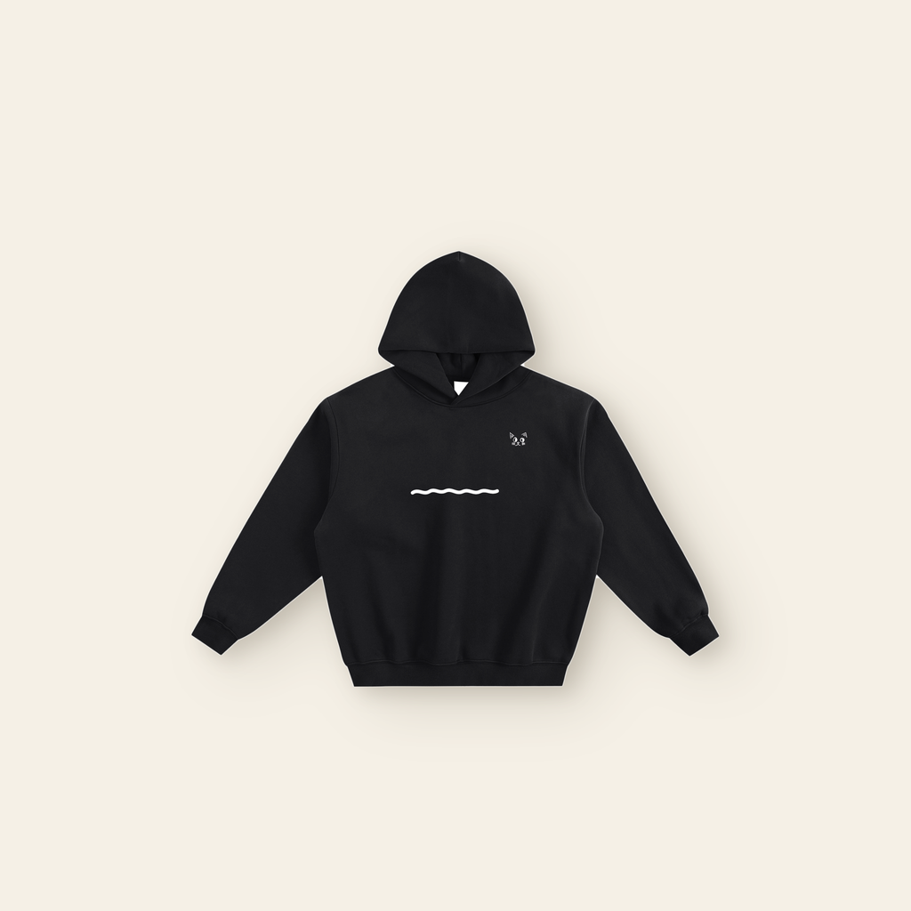 Just Right Back Lettering Boxy Fleece Hoodie – Adult in Black, laid flat