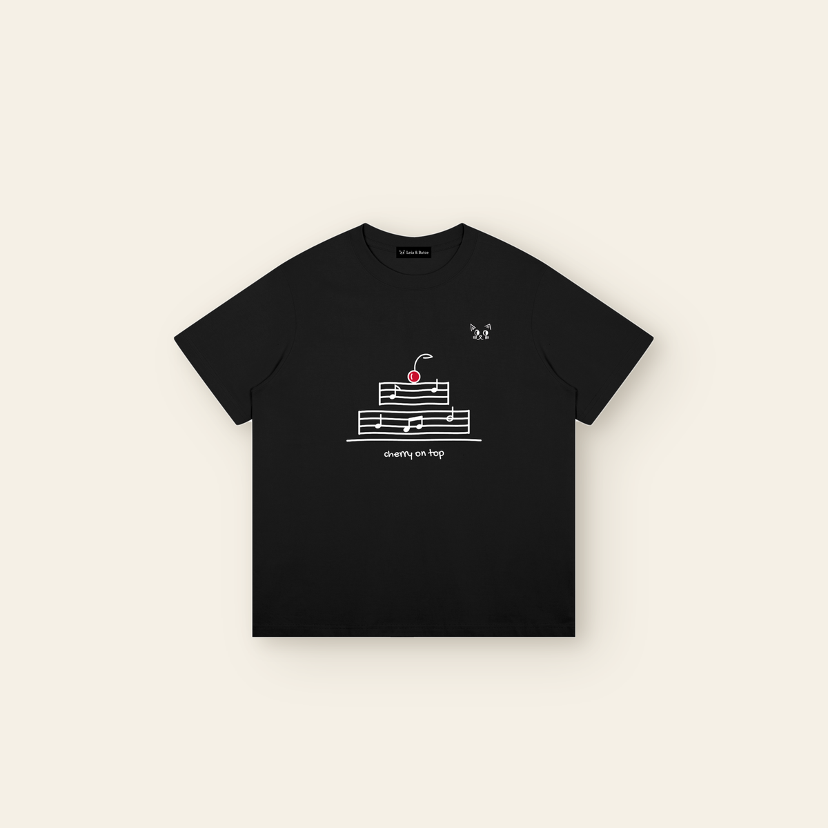 The Cherry on Top T-Shirt – Adult in Black, laid flat