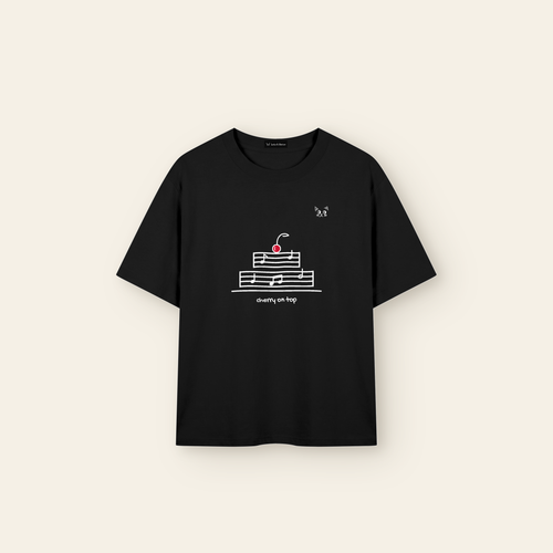 The Cherry on Top T-Shirt - Adult in Black. White ink print.