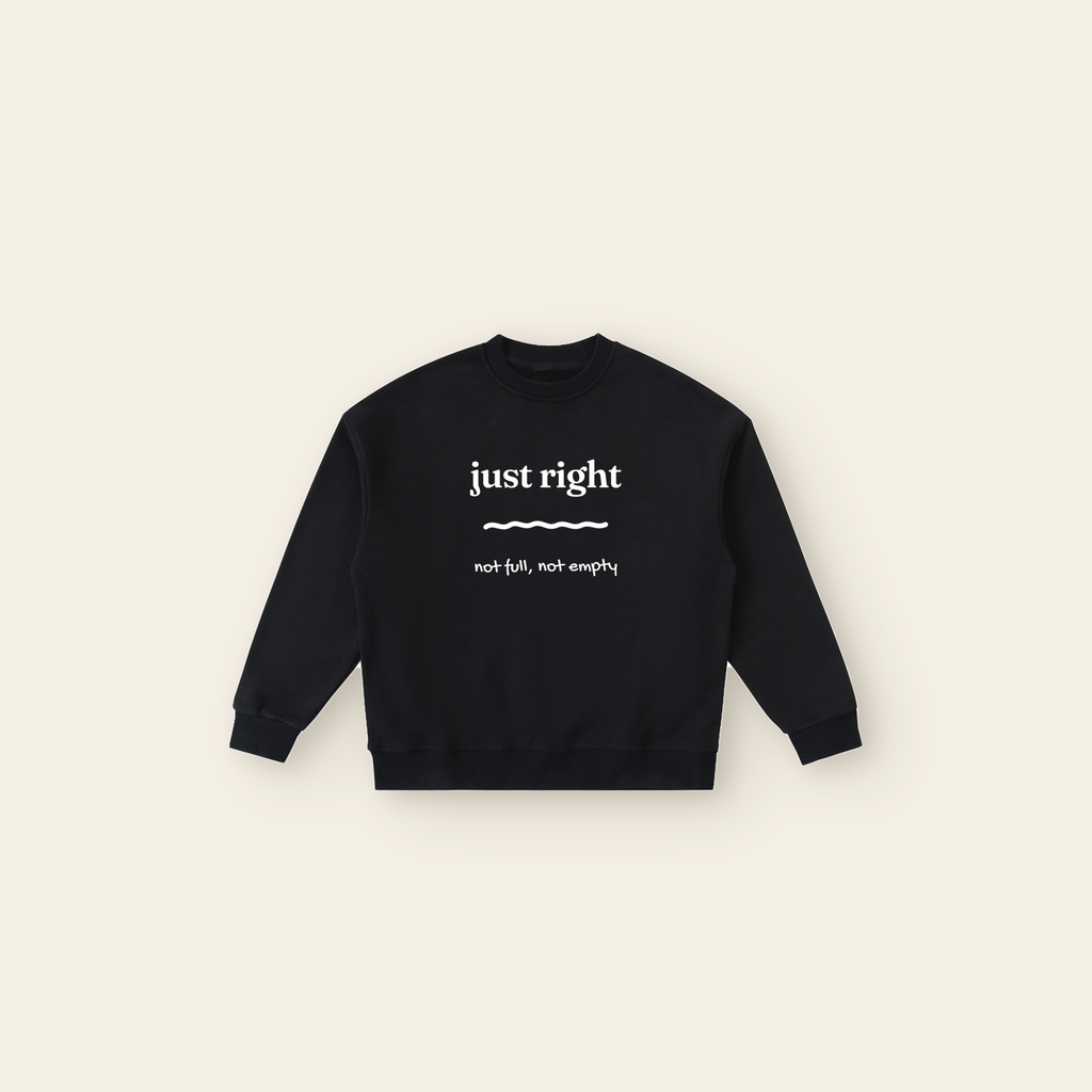 Just Right Full Lettering Fleece Sweatshirt – Kids in Black, laid flat