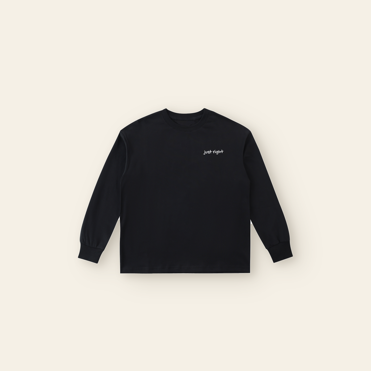 Just Right Small Long Sleeve T-Shirt – Kids in Black, laid flat