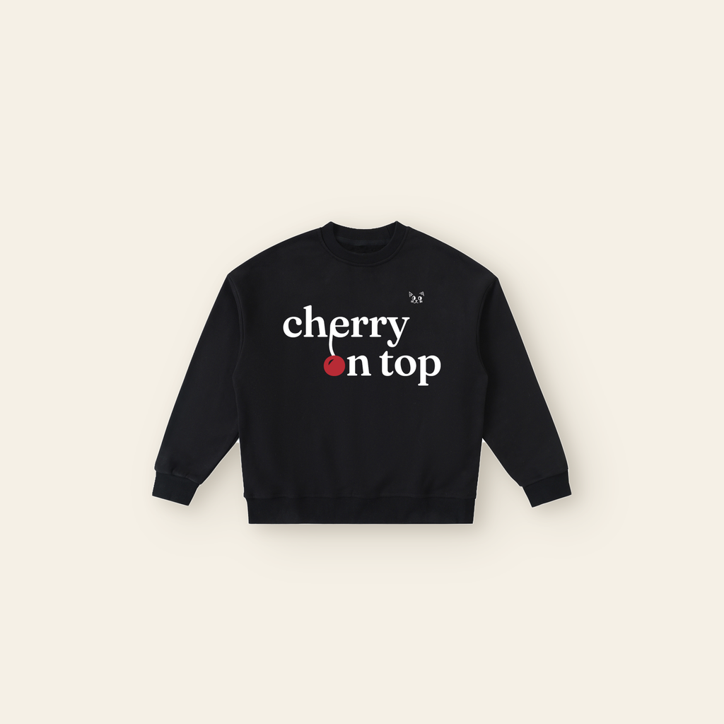 Cherry on Top Lettering Fleece Sweatshirt – Kids in Black, laid flat