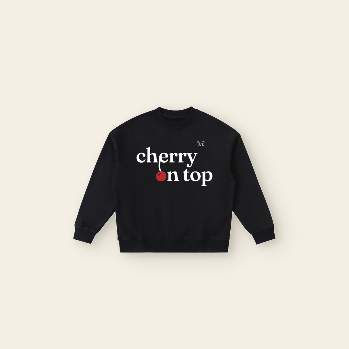 Cherry on Top Lettering Fleece Sweatshirt – Kids in Black, laid flat