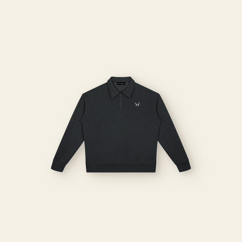The Batce Boxy Quarter-Zip Sweatshirt – Adult in Black, laid flat