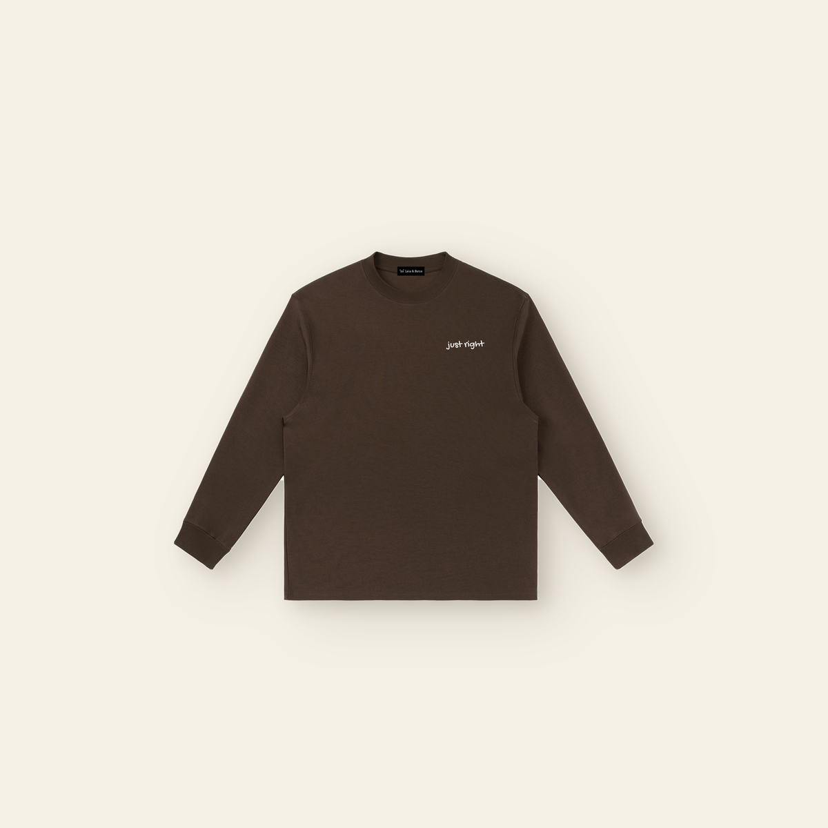 Just Right Small Long Sleeve T-Shirt – Adult in Brown, laid flat