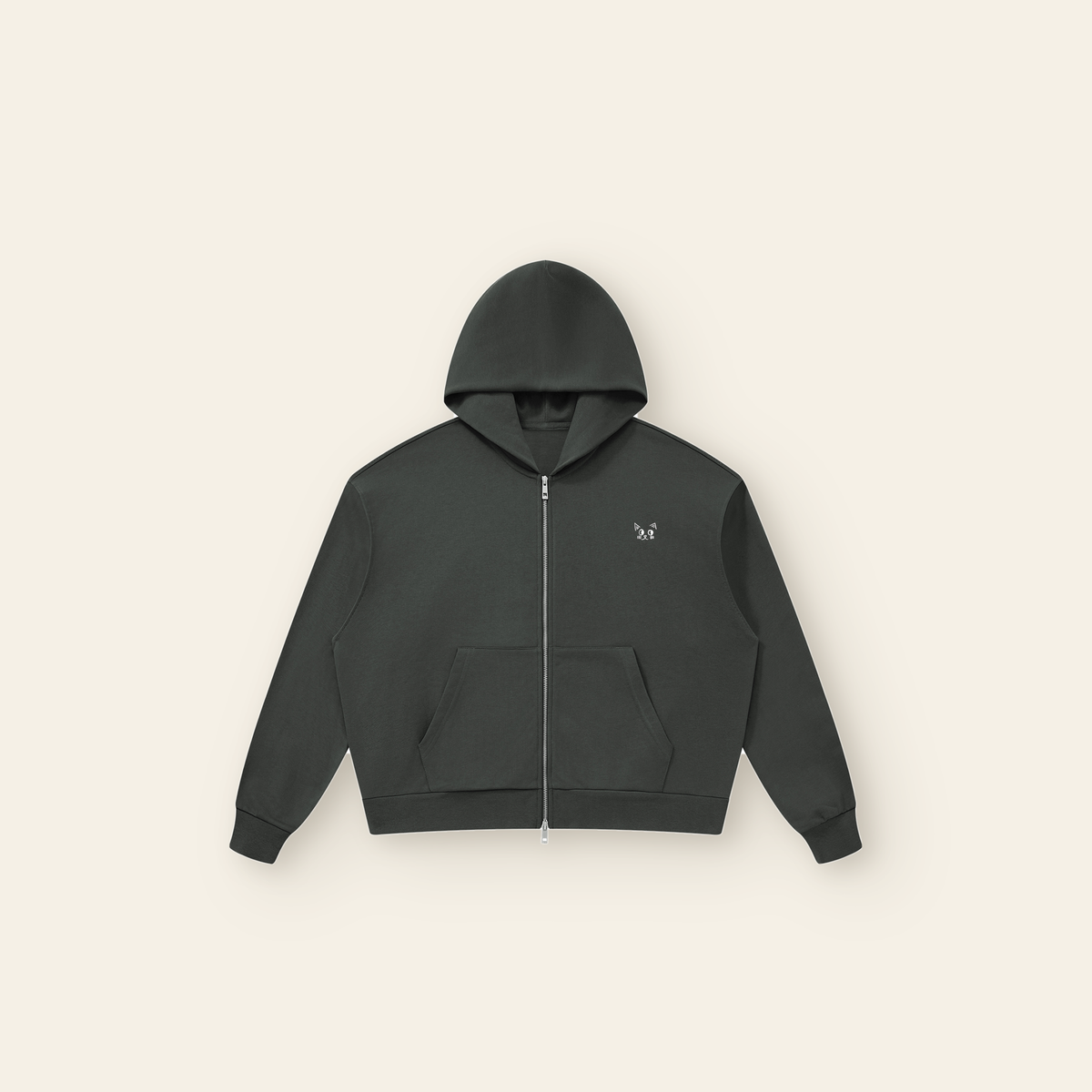 Just Right Back Lettering Zip Hoodie – Adult in Dark Gray, laid flat