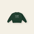 Just Right Full Lettering Boxy Fleece Sweatshirt – Adult in Dark Green, laid flat