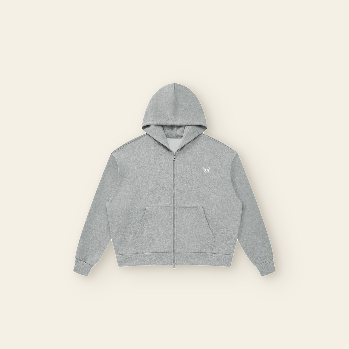Just Right Back Lettering Zip Hoodie – Adult in Heather Gray, laid flat