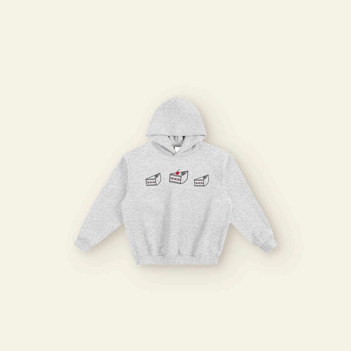 Cherry on Top Cakes Boxy Fleece Hoodie – Adult in Heather Gray, laid flat