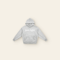 Just Right Back Wave Fleece Hoodie – Kids in Heather Gray, laid flat