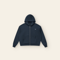 Just Right Minimal Wave Zip Hoodie – Adult in Navy Blue, laid flat