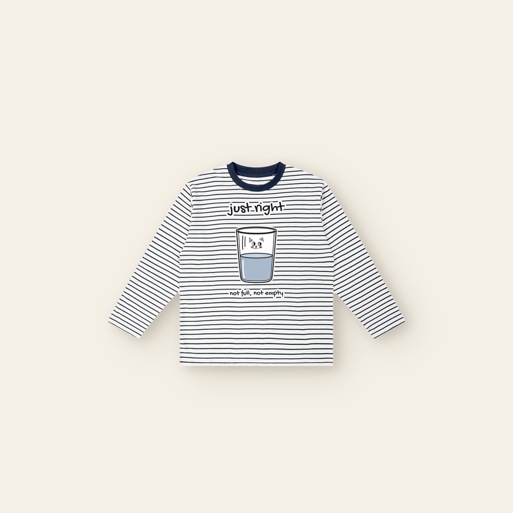 Just Right Striped Long Sleeve – Kids in White / Black, laid flat
