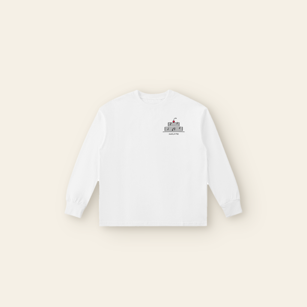 Cherry on Top Small Long Sleeve T-Shirt – Kids in White, laid flat