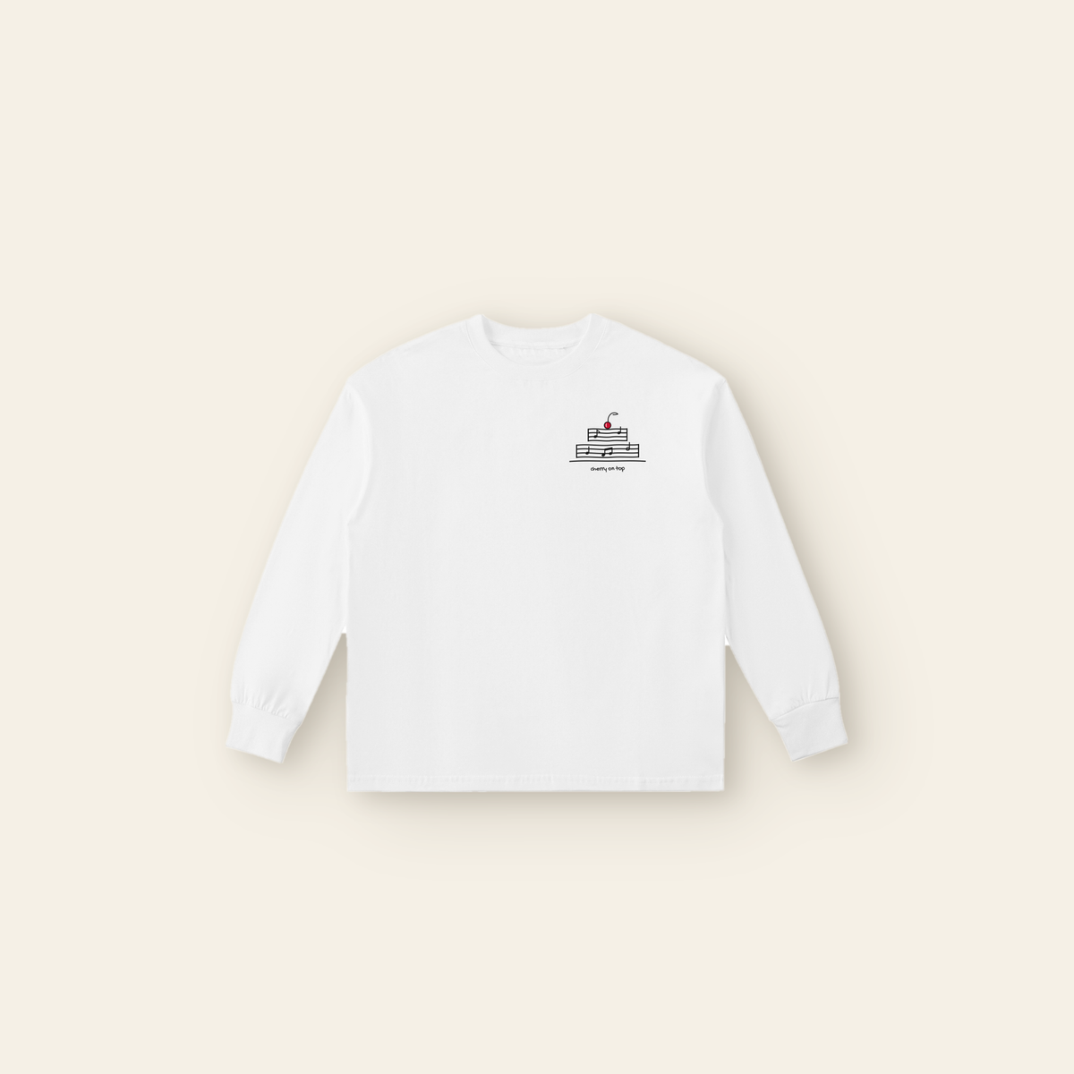 Cherry on Top Small Long Sleeve T-Shirt – Kids in White, laid flat